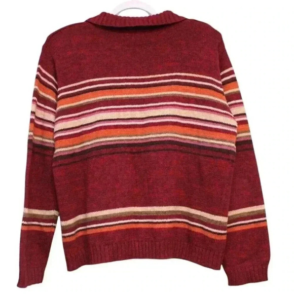 Vintage 90s Full Zip Sweater Size Large Ramie Cotton Striped Fall Retro Cozy - Picture 8 of 10